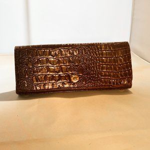 Isaac Mizrahi Croc Skin Brown faux leather rectangle clutch